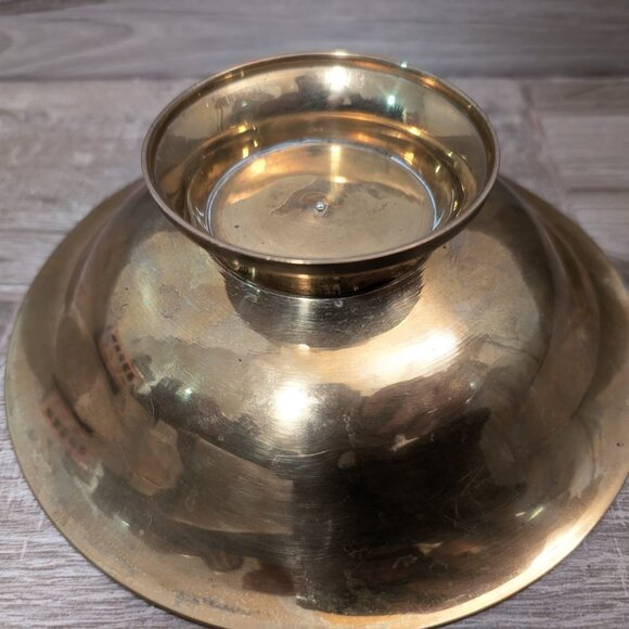 Vintage Brass Engraved Footed Bowl India Persian Floral 8" - Picture 6 of 7